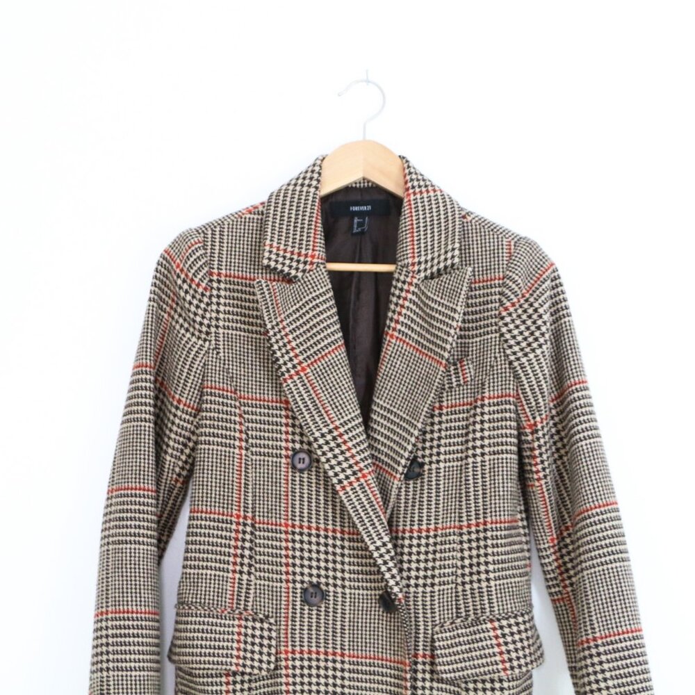 Forever 21 Tweed Double-Breasted Glen Plaid Coat - Picture 8 of 11